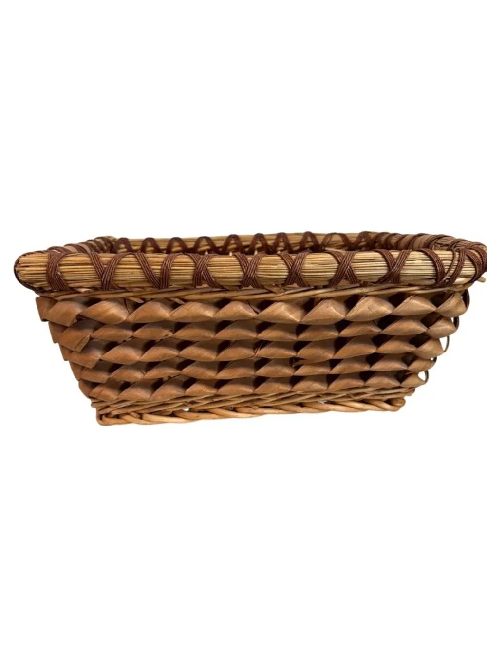 Vintage Hand woven Splint Basket with Intricate Curly Weave.